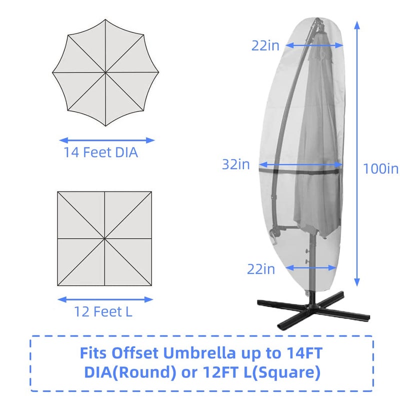 Zenicham Patio Umbrella Parasol Cover - 600D Waterproof Anti-UV Fits 12-14 Feet - Image 2